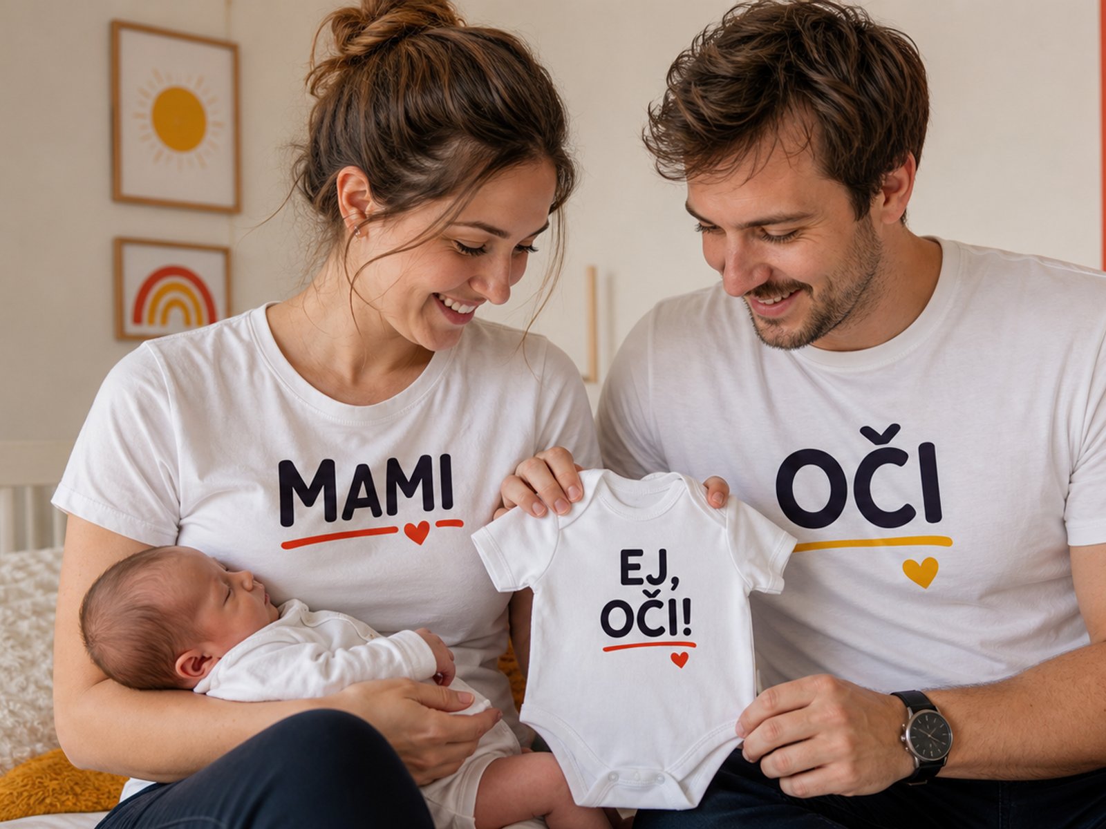 Družinski komplet majic za novo mamico in očka