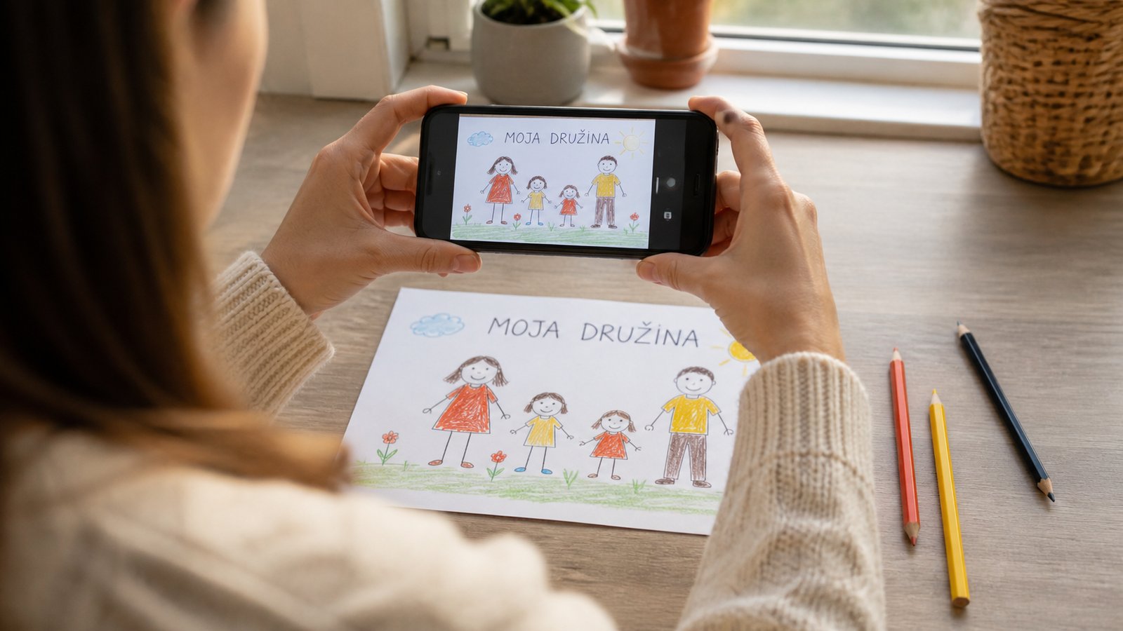 Ilustracija vodiča: Kako fotografirati otroško risbo, da bo na majici videti odlično