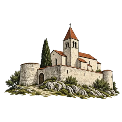 Hrastovlje, kamen in ciprese