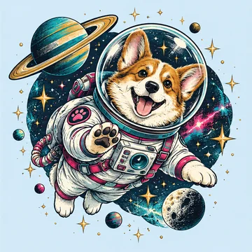 Ilustrativni AI motiv kužka astronavta.
