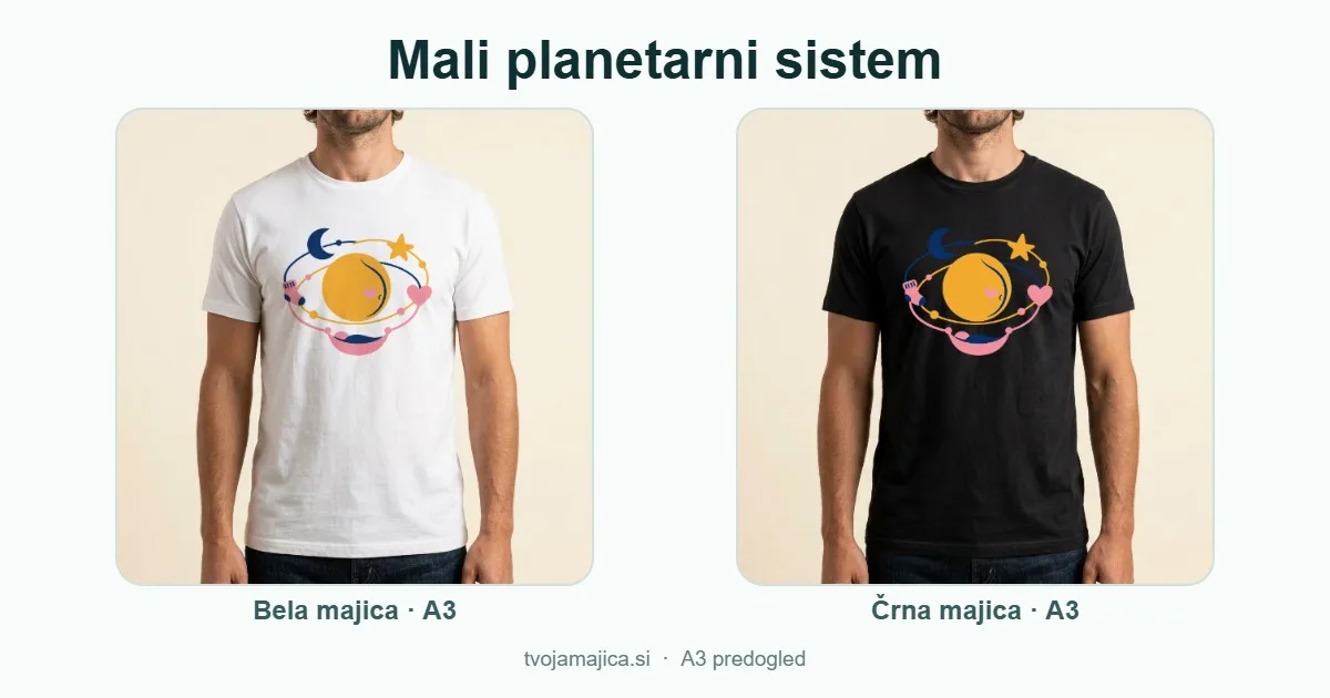 Predogled motiva Mali planetarni sistem za nosečniško majico na beli in črni majici