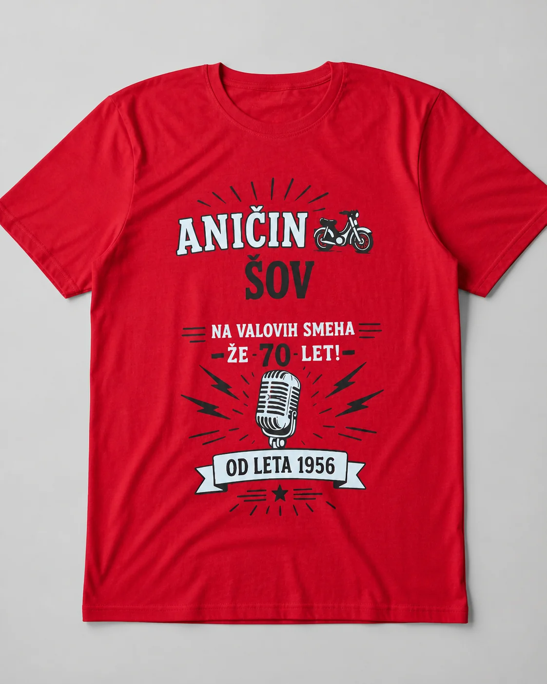Rdeča personalizirana majica Aničin šov za 70. rojstni dan